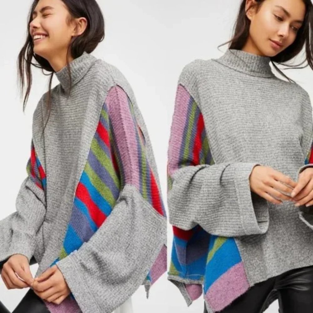 NEW Free People Boho Susie Swit Bell Sleeve Oversized Poncho Sweater